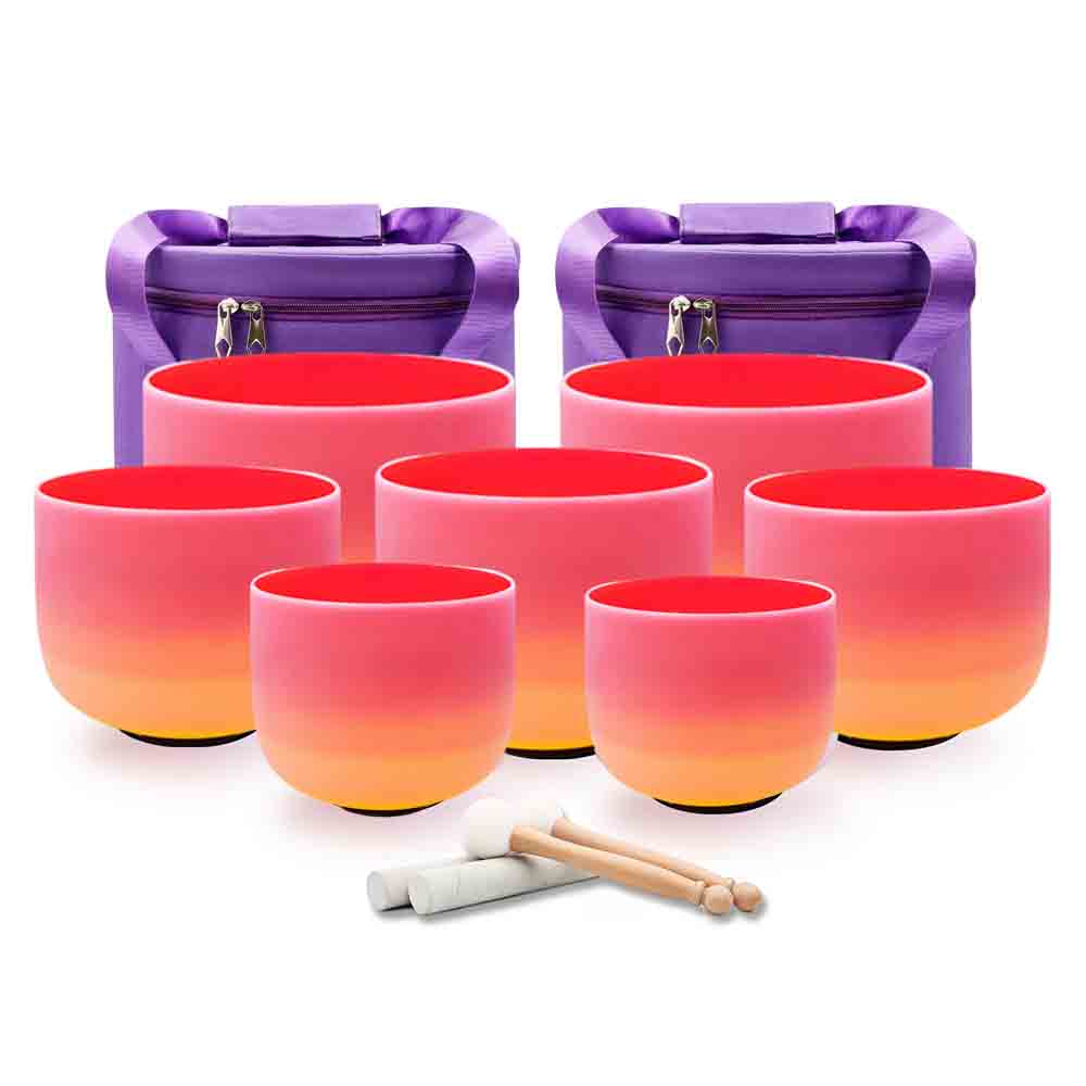 Healing Crystal Set - Hye-eun Regenbogenfarbene Quarz-Kristall-Klangschalen-Set, 7-teilig, Meditations- und